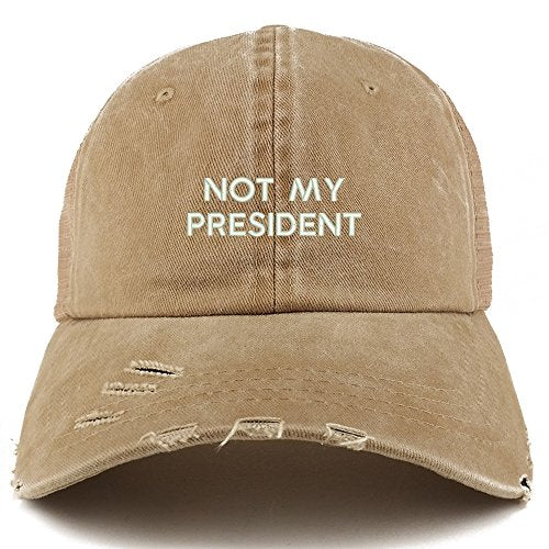 Trendy Apparel Shop Not My President Embroidered Frayed Bill Trucker Mesh Back Cap
