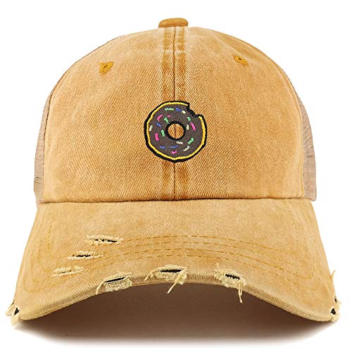 Trendy Apparel Shop Donut Patch Pigment Dyed Mesh Back Frayed Bill Trucker Cap