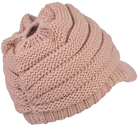 Trendy Apparel Shop Women's Ribbed Knit Winter Ponytail Visor Beanie Cap