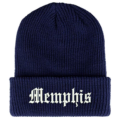 Trendy Apparel Shop Old English Font Memphis City Embroidered Ribbed Cuff Knit Beanie