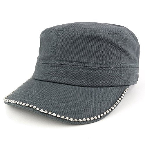 Trendy Apparel Shop Cubic Stud Castro Cadet Flat Top Style Adjustable Cotton Cap Hat