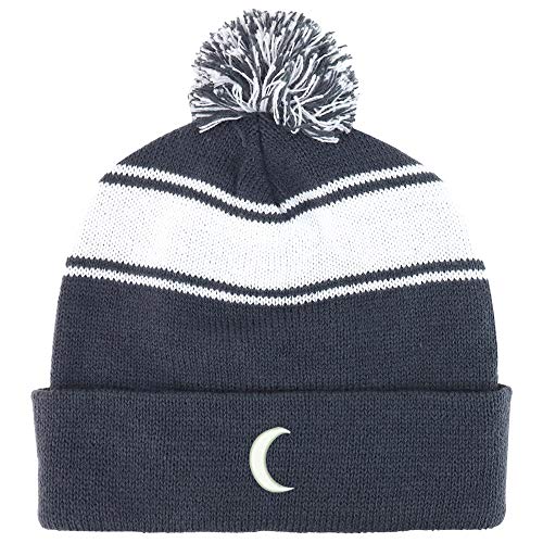 Trendy Apparel Shop Crescent Moon Two Tone Pom Striped Long Beanie Hat