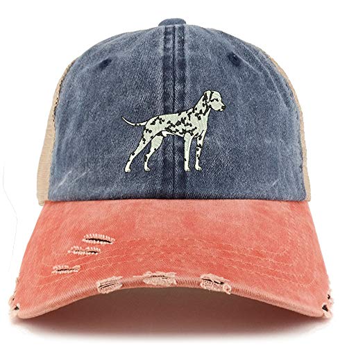 Trendy Apparel Shop Dalmatian Dog Embroidered Frayed Bill Trucker Mesh Back Cap