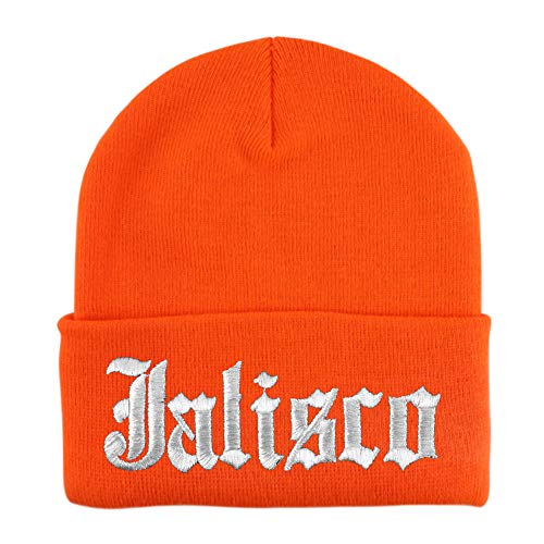 Trendy Apparel Shop Old English Jalisco White Embroidered Acrylic Knit Beanie Cap