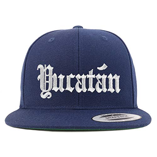 Trendy Apparel Shop Old English Yucatan White Embroidered Flatbill Snapback Baseball Cap