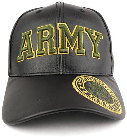 Trendy Apparel Shop U.S. Military Big 3D Embroidered PU Leather Adjustable Baseball Cap