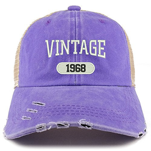Trendy Apparel Shop Vintage 1968 51st Birthday Embroider Frayed Trucker Mesh Back Cap