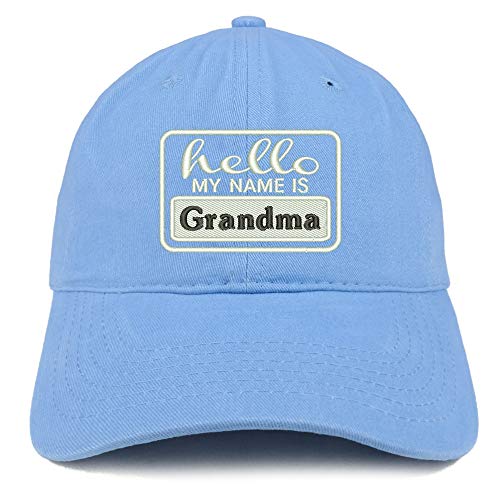 Trendy Apparel Shop Hello My Name is Grandma Soft Crown 100% Brushed Cotton Cap