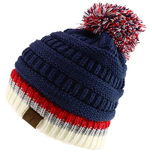 Trendy Apparel Shop Team Color Ribbed Knit Pom Pom Winter Beanie Hat