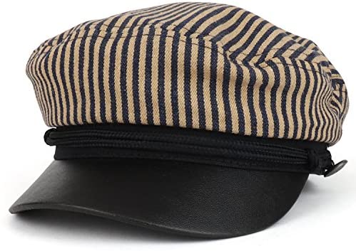 Trendy Apparel Shop Greek Sailor Fisherman Stripe Crown Baker Boy Hat with Rope Band