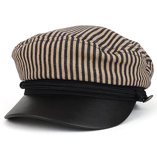 Trendy Apparel Shop Greek Sailor Fisherman Stripe Crown Baker Boy Hat with Rope Band