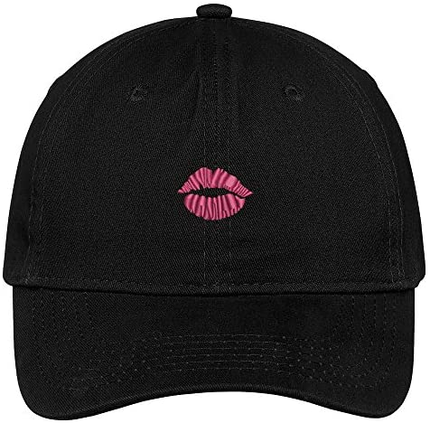 Trendy Apparel Shop Pink Lips Embroidered 100% Quality Brushed Cotton Baseball Cap
