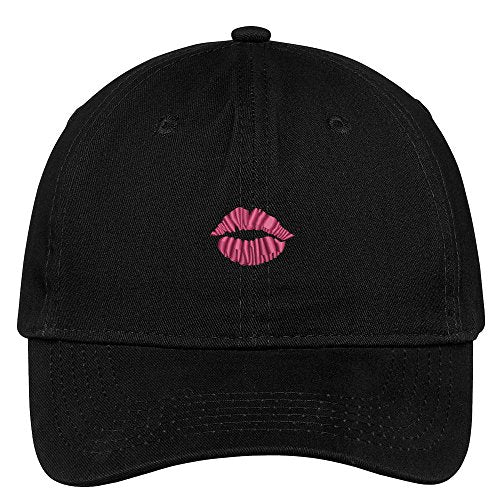 Trendy Apparel Shop Pink Lips Embroidered 100% Quality Brushed Cotton Baseball Cap