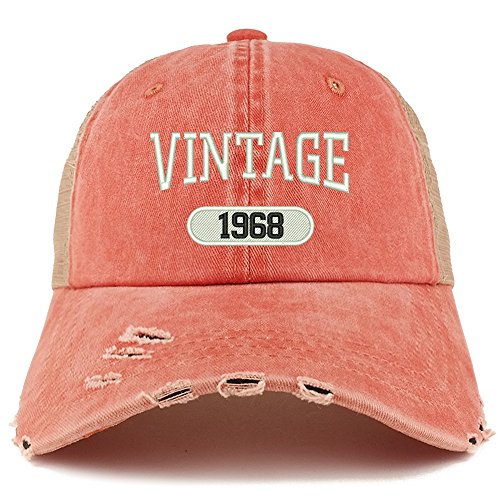 Trendy Apparel Shop Vintage 1968 51st Birthday Embroider Frayed Trucker Mesh Back Cap