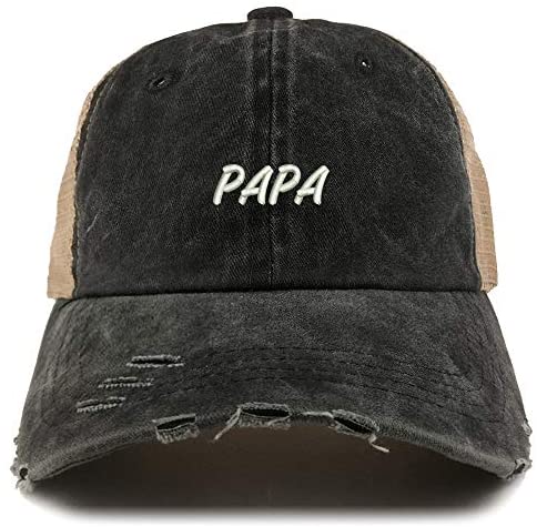 Trendy Apparel Shop PAPA Embroidered Washed Front Mesh Back Frayed Bill Cap