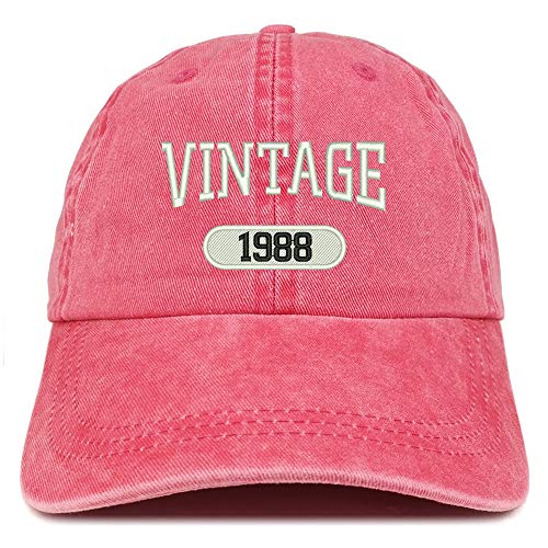 Trendy Apparel Shop Vintage 1988 Embroidered 33rd Birthday Soft Crown Washed Cotton Cap
