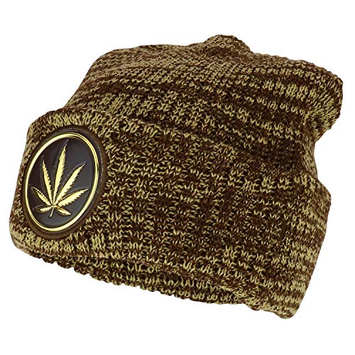 Trendy Apparel Shop Marijuana Leaf High Frequency Patch Winter Cuff Beanie Hat