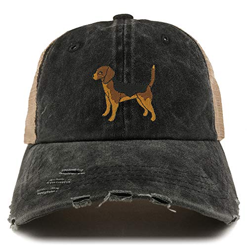Trendy Apparel Shop Beagle Dog Embroidered Frayed Bill Trucker Mesh Back Cap