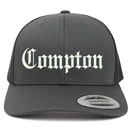 Trendy Apparel Shop Old English Font Compton City Embroidered 6 Panel Mesh Cap