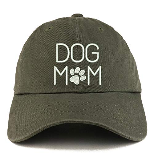 Trendy Apparel Shop Dog Mom with Paw Embroidered Low Profile Soft Cotton Dad Hat Cap