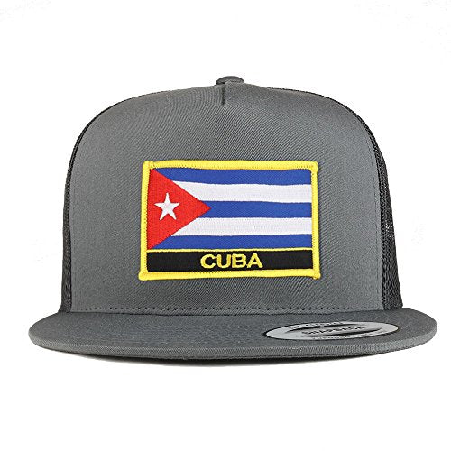 Trendy Apparel Shop Cuba Flag 5 Panel Flatbill Trucker Mesh Snapback Cap