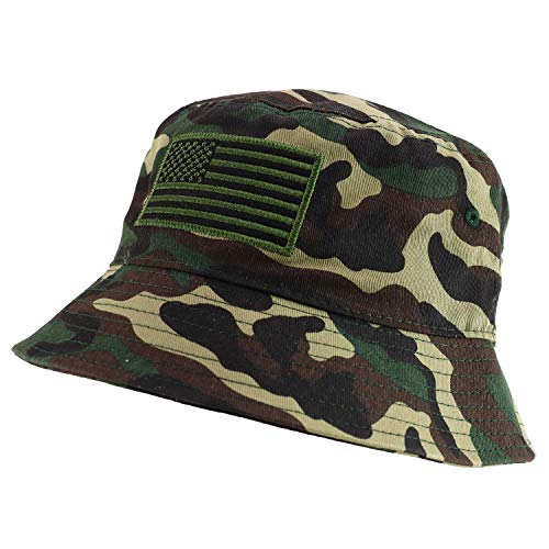 Trendy Apparel Shop US American Flag Embroidered Cotton Bucket Hat