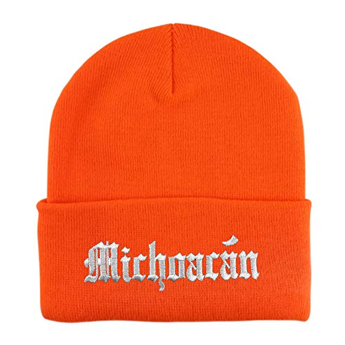 Trendy Apparel Shop Old English Michoacan White Embroidered Acrylic Knit Beanie Cap