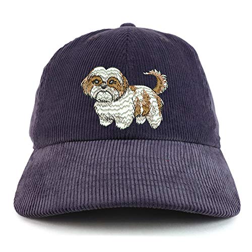 Trendy Apparel Shop Shih Tzu Embroidered Corduroy Unstructured Baseball Cap