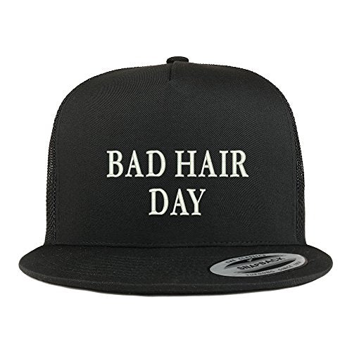 Trendy Apparel Shop Bad Hair Day Embroidered 5 Panel Flat Bill Trucker Mesh Back Cap