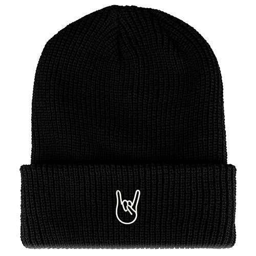 Trendy Apparel Shop Rock On Embroidered Ribbed Cuffed Knit Beanie