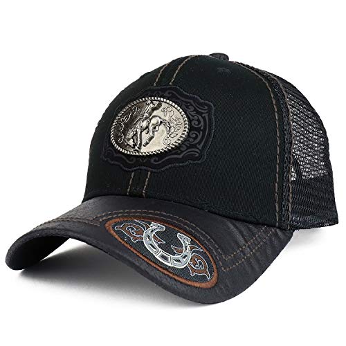Trendy Apparel Shop Metallic Rodeo Cowboy Horse Logo Patch Trucker Baseball Cap