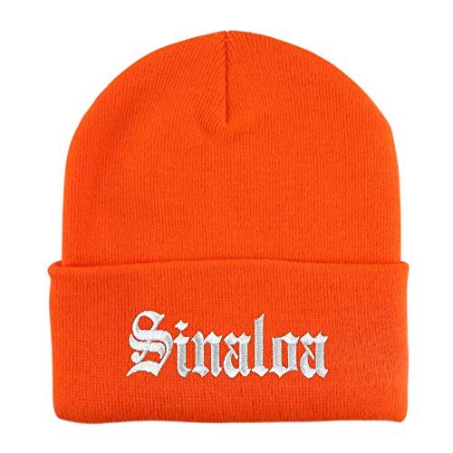 Trendy Apparel Shop Old English Sinaloa White Embroidered Acrylic Knit Beanie Cap