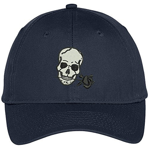 Trendy Apparel Shop Small Skull with Rose Embroidered Baseball Cap