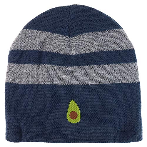 Trendy Apparel Shop Avocado Embroidered Fleece Lined Striped Short Beanie