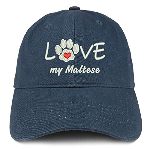 Trendy Apparel Shop I Love My Maltese Embroidered Soft Crown 100% Brushed Cotton Cap