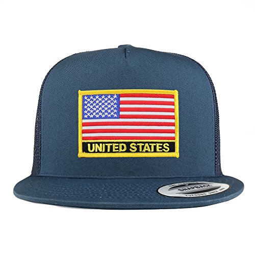 Trendy Apparel Shop United States Flag 5 Panel Flatbill Trucker Mesh Cap