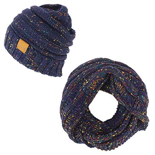 Trendy Apparel Shop Winter Color Spec Knit Beanie Infinity Scarf 2 Piece Set