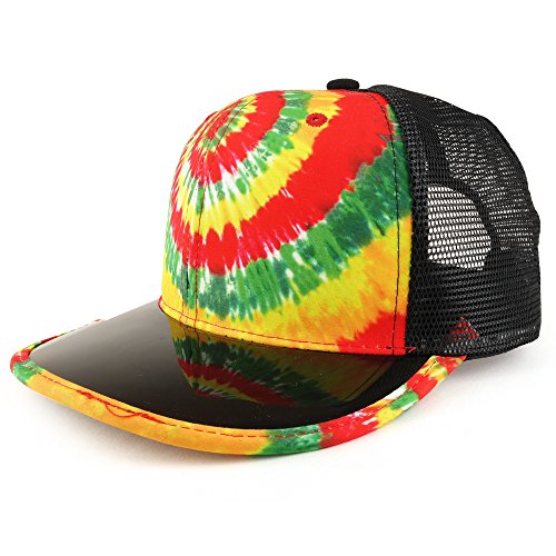 Trendy Apparel Shop Tie Dye Printed Mesh Snapback Hat with Transparent PVC Flat Bill