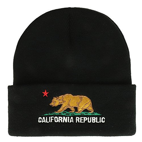 Trendy Apparel Shop California Republic Bear Embroidered Long Cuff Beanie