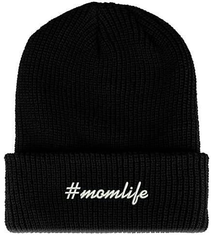 Trendy Apparel Shop Hashtag Momlife Embroidered Ribbed Cuffed Knit Beanie