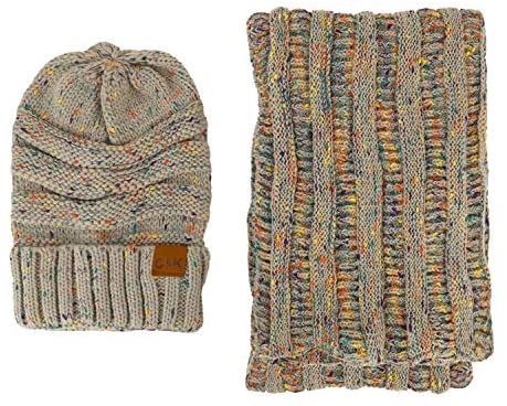Trendy Apparel Shop Winter Color Spec Knit Beanie Infinity Scarf 2 Piece Set