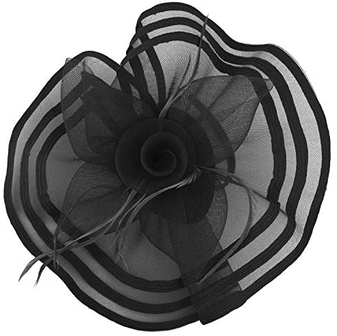 Trendy Apparel Shop Horsehair Feather Trim Flower Fascinator Binded Hem Edge