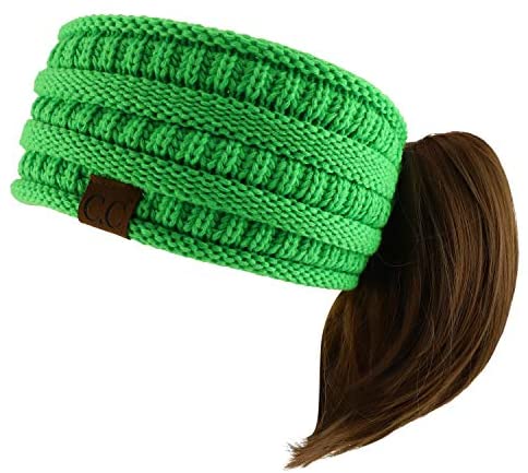 Trendy Apparel Shop Women's Solid Ribbed Knit Ponytail Button Headband