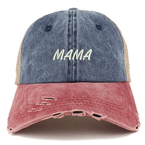 Trendy Apparel Shop Mama Embroidered Washed Front Mesh Back Frayed Bill Cap