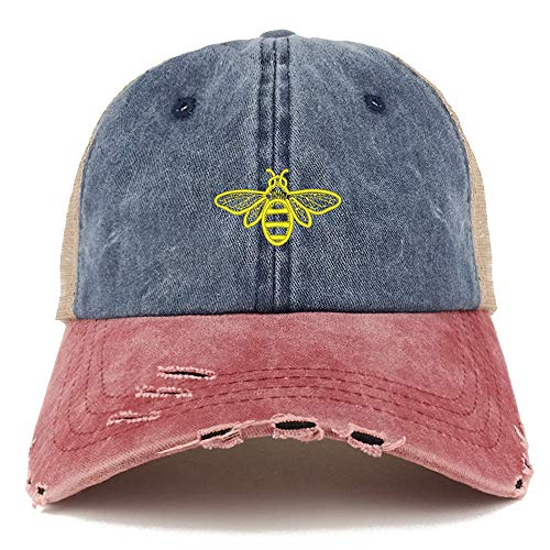 Trendy Apparel Shop Bee Embroidered Pigment Dyed Mesh Back Frayed Bill Cap