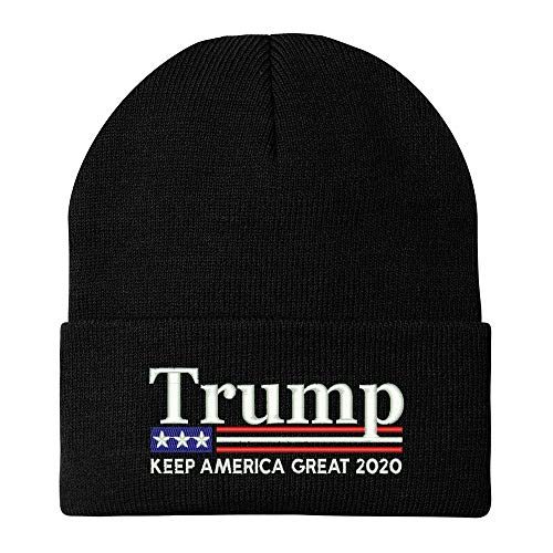 Trendy Apparel Shop Trump Keep America Great 2020 USA Flag Embroidered Winter Knitted Long Beanie