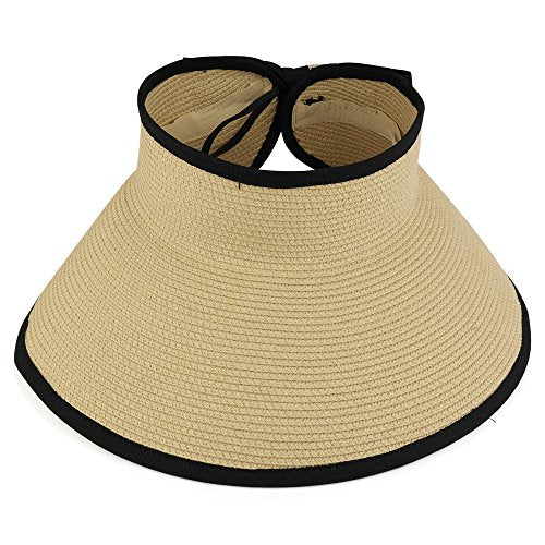 Trendy Apparel Shop Womens UPF 50+ Paper Braid Rolled UV Protection Visor Hat with Bow