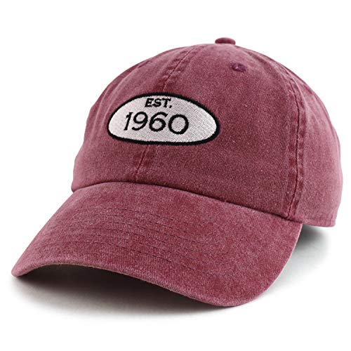 Trendy Apparel Shop 60th Birthday Established Year Washed Cotton Adjustable Cap