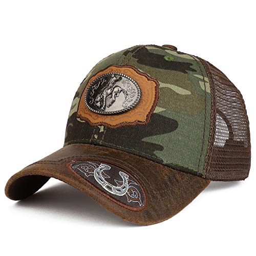 Trendy Apparel Shop Metallic Rodeo Cowboy Horse Logo Patch Trucker Baseball Cap