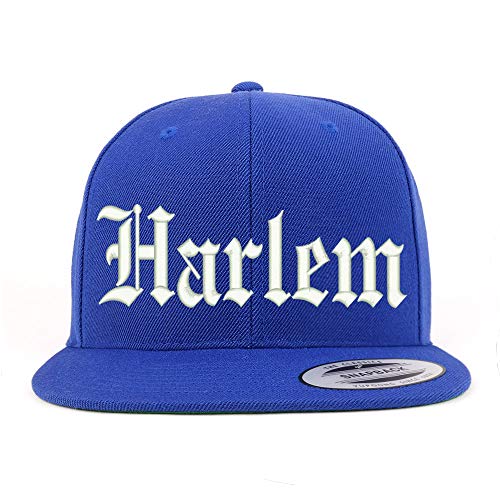 Trendy Apparel Shop Old English Font Harlem City Embroidered Flat Bill Cap